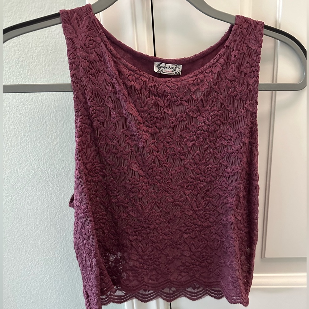Free People Intimately Lace Burgundy Crop Top, Size S